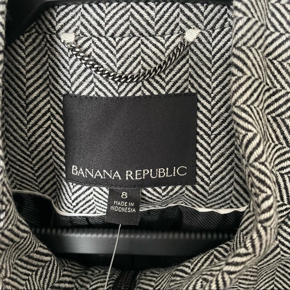 NWT Banana Republic Herringbone Removeable Tie Neck Jacket Wool Blend Gray Sz 8 - Picture 4 of 16